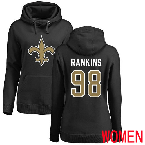 New Orleans Saints Black Women Sheldon Rankins Name and Number Logo NFL Football 98 Pullover Hoodie Sweatshirts